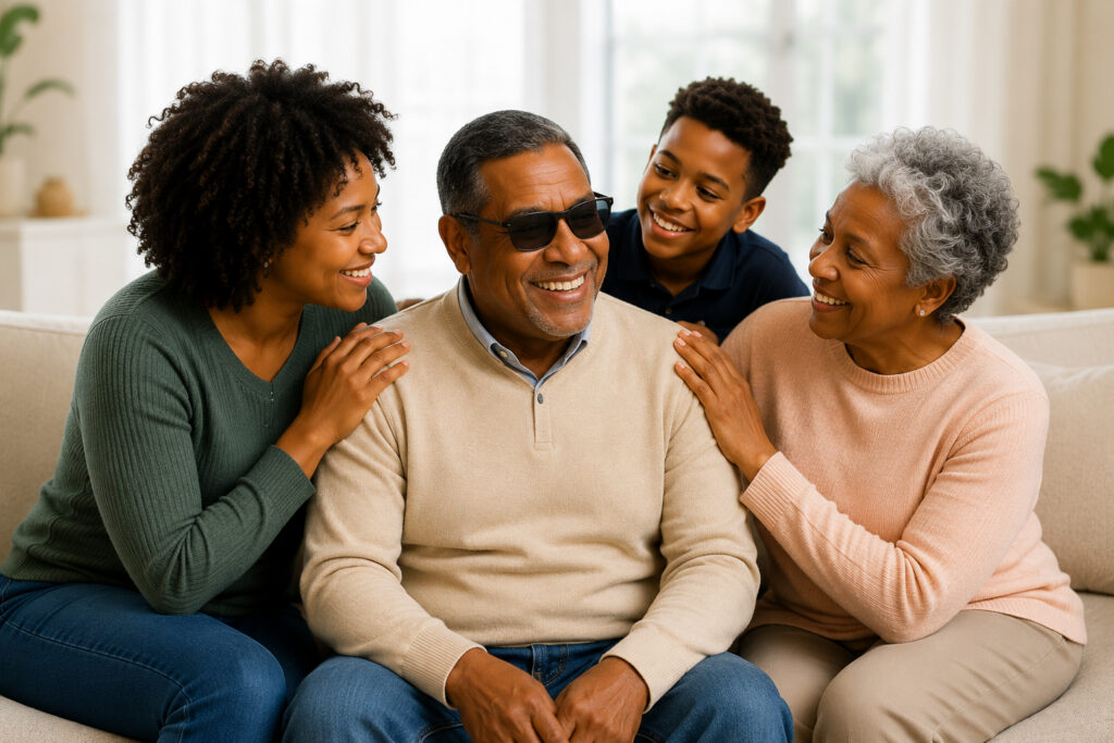 Family supporting an adult with vision loss at home