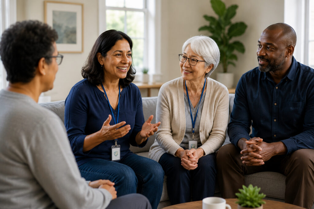 Community support group having a guided conversation