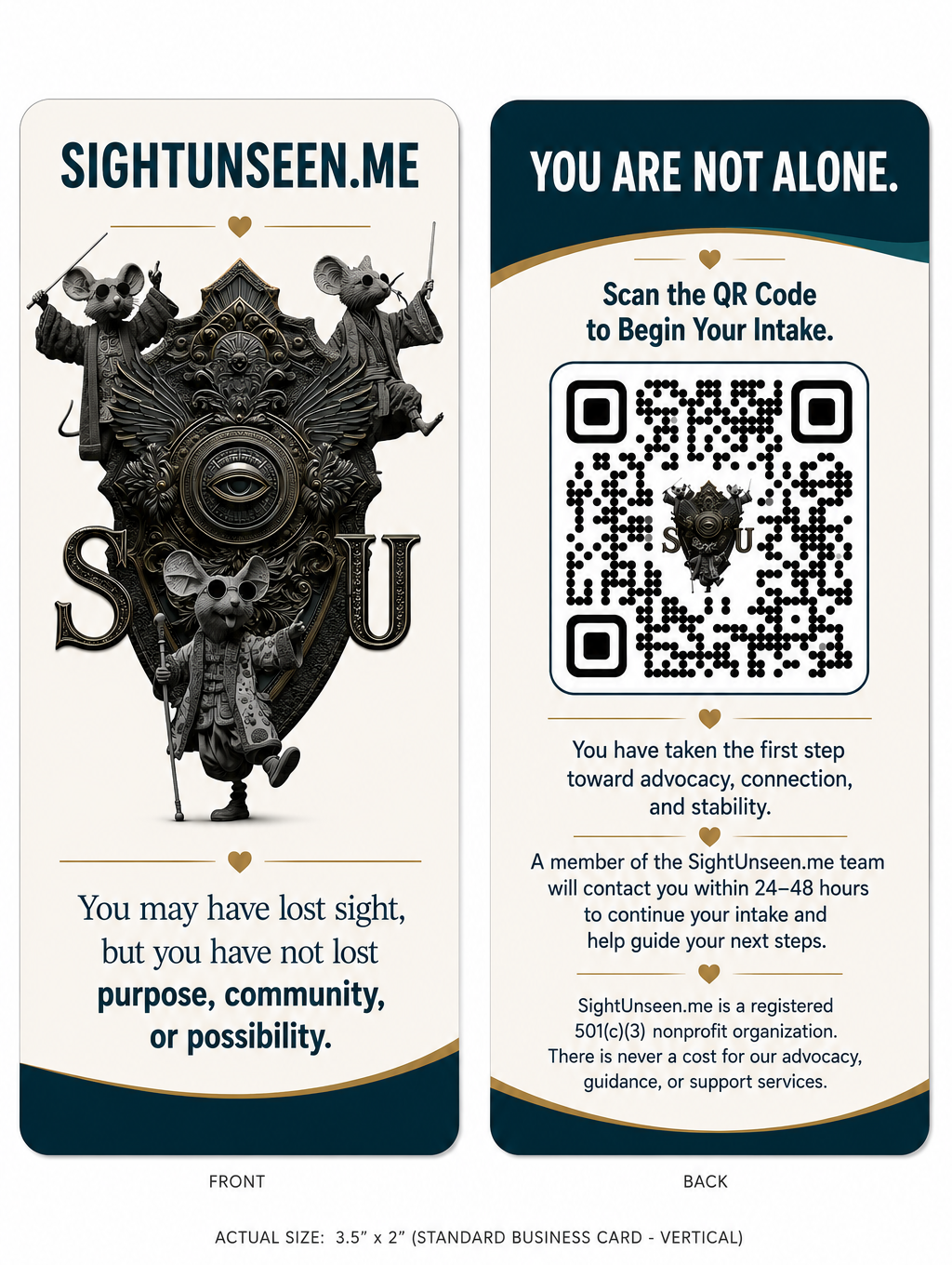 Sample SightUnseen.me QR intake card for provider distribution