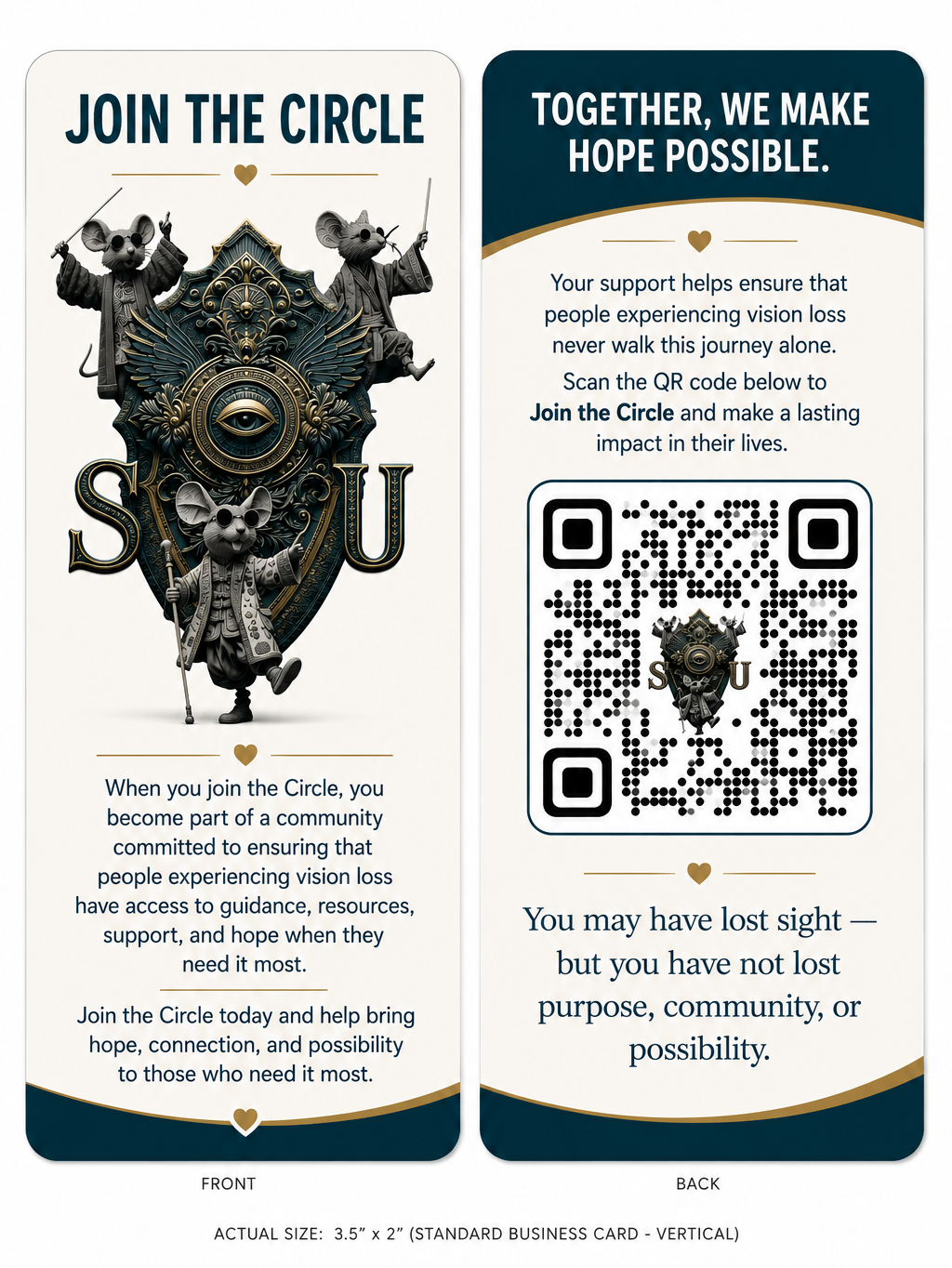 SightUnseen.me Join the Circle campaign card mock-up. The QR code shown is a placeholder and is not active.